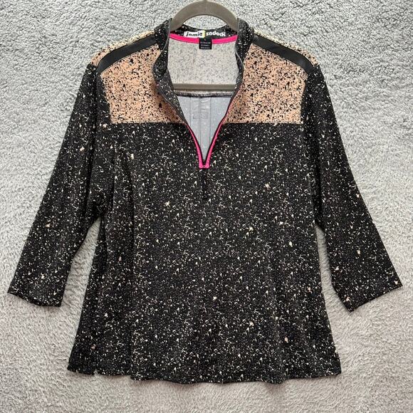 Jamie Sadock Women's Large Golf Tennis Shirt 3/4 Sleeves Black Tan Zip Collar - Picture 5 of 10